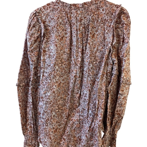 Universal Thread Floral Tan Pink Ruffle Long Sleeve Shirt Size XS Oversized - Picture 8 of 8